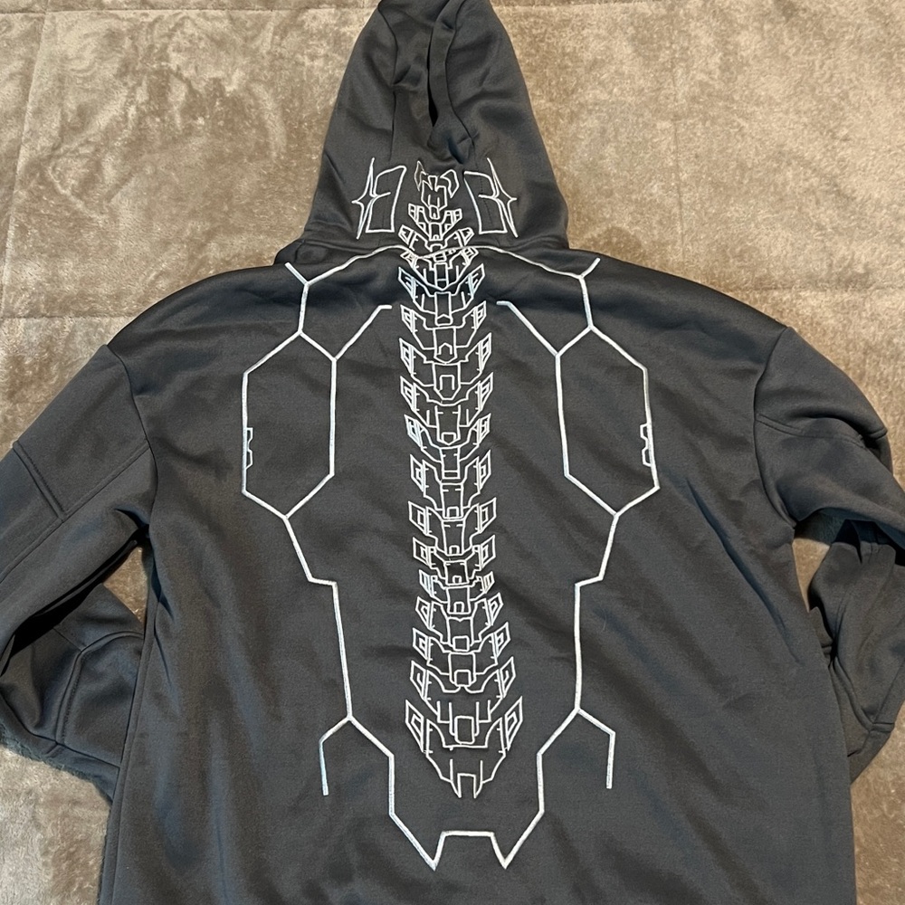 Black Hoodie with Geometric Spine Design
